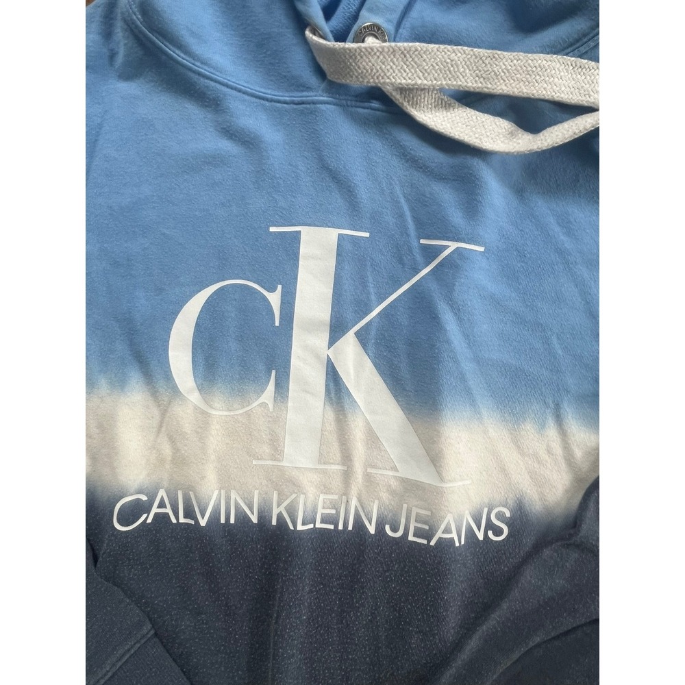Calvin Klein Jeans Womens XXL Blue Ombre Dip Dye Logo Pullover Hoodie Sweatshirt - Picture 4 of 6
